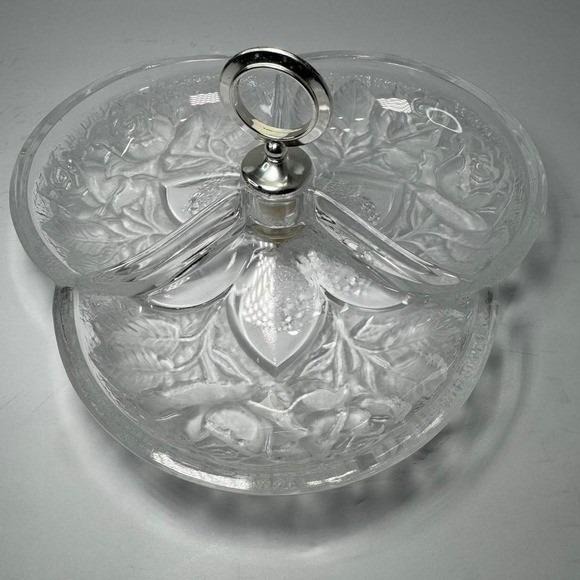 Other - William Adam's Clear Glass Relish Candy Dish Bowl Roses with Handle VTG MCM EUC